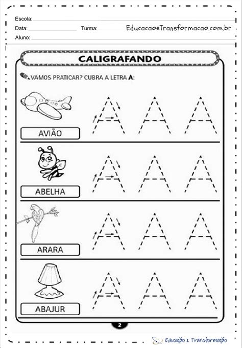 Atividades Educativas De Caligrafia A Vogal A Educa O E