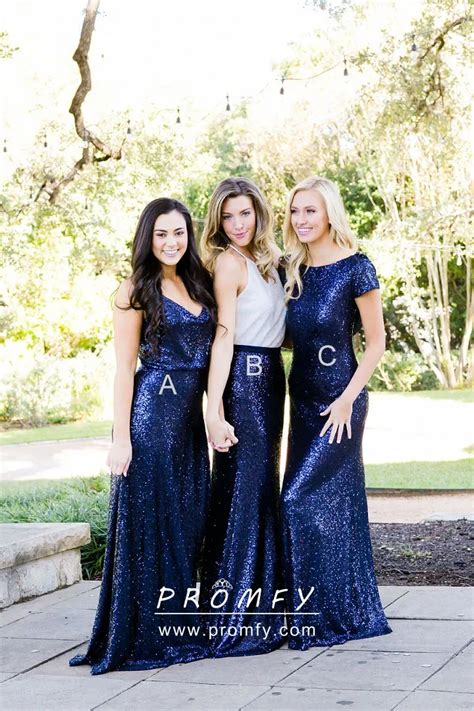 Sparkly Navy Blue Sequin Fit And Flare Floor Length Long Bridesmaid