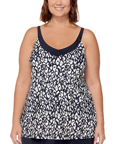 Island Escape Plus Size Printed Racer Back Underwire Tankini Swim Top