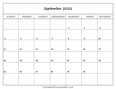 Free Blank September 2022 Calendar Printable In Pdf Excel