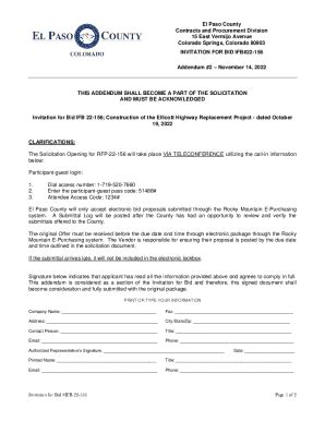 Fillable Online Invitation For Bid Ifb Addendum Fax Email