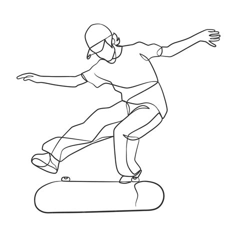 Desenho De Um Skate - Desenho de linha contínuo de homem jogando skate Jogador de jogo de ...