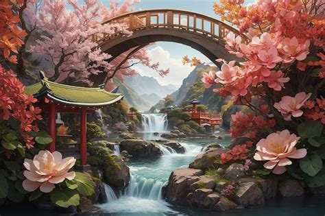 Premium AI Image | Rural traditional bridge in the style of Japanese ...