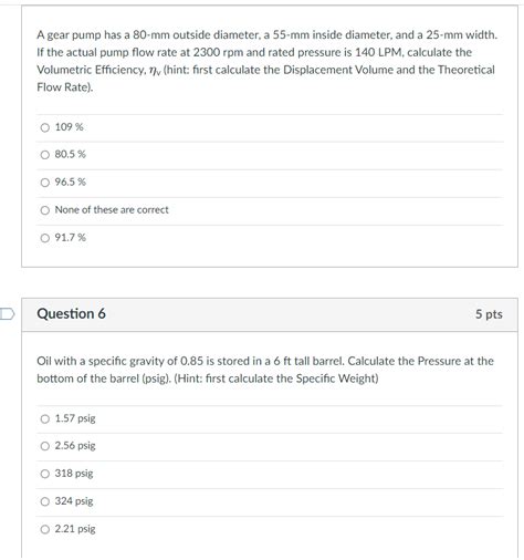 Solved A Gear Pump Has A 80 Mm Outside Diameter A 55 Mm Inside