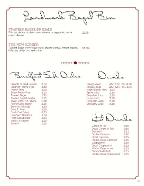 Landmark Diner menu on Behance