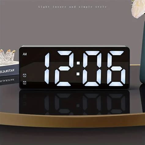 1pc Digital Electronic Alarm Clock Large Led Alarm Clock With Temperature Display Black Mirror ...