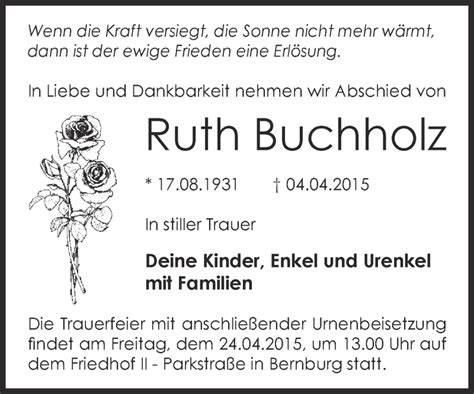 Traueranzeigen Von Ruth Buchholz Abschied Nehmen De