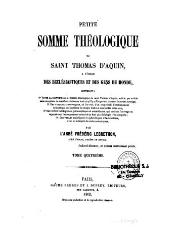 Abbé Frédéric Lebrethon Petite somme théologique de Saint Thomas d