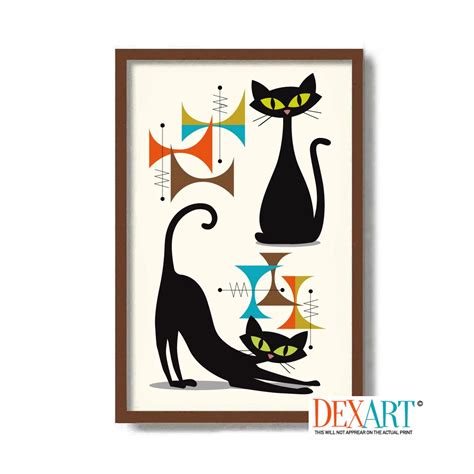 Mid Century Modern Art Print Atomic Cat Wall Art Cat Lover Etsy