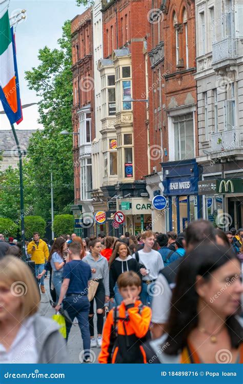 Dublin Ireland July People Walking On Dublin City Center