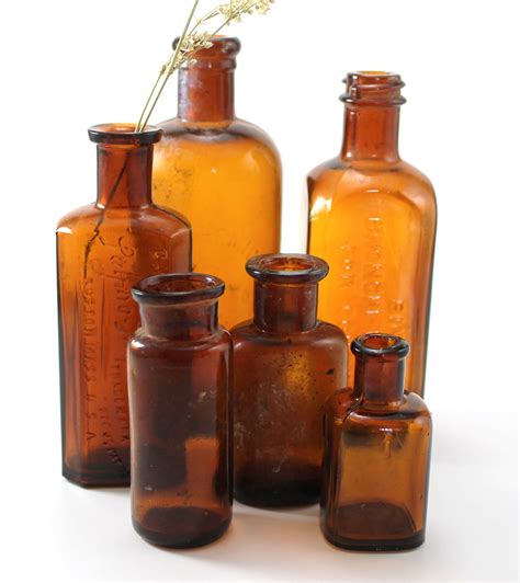 Antique Amber Brown Glass Medicine Bottles Set Of 6 Fall