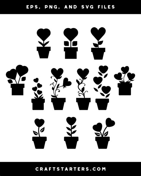 Heart Flowers In Pot Silhouette Clip Art