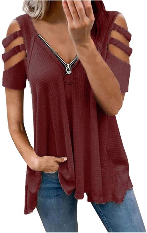 Damen Kurzarmshirt Sexy Aush Hlen Tops Bluse V Ausschnitt Pullover Mit