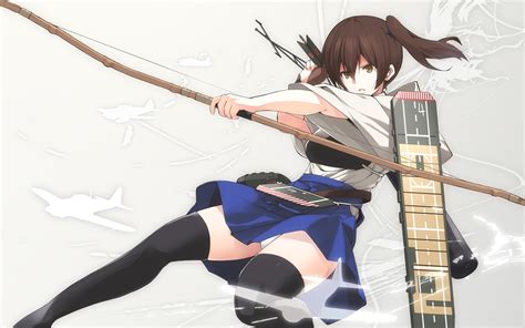 Anthropomorphism Bow Weapon Brown Eyes Brown Hair Japanese Clothes