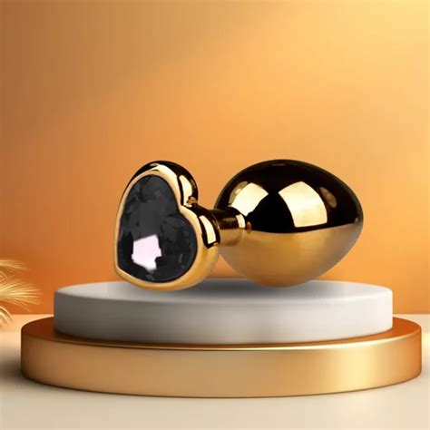 Plug Anal Dourado Coração Cristal Preto