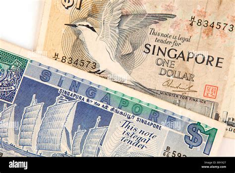 Money currency detail of two designs of Singapore 1 dollar banknotes ...
