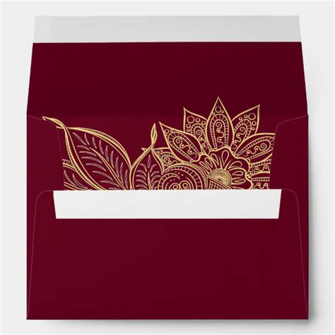 Gold Burgundy Mehendi Henna Indian Wedding Envelope Zazzle