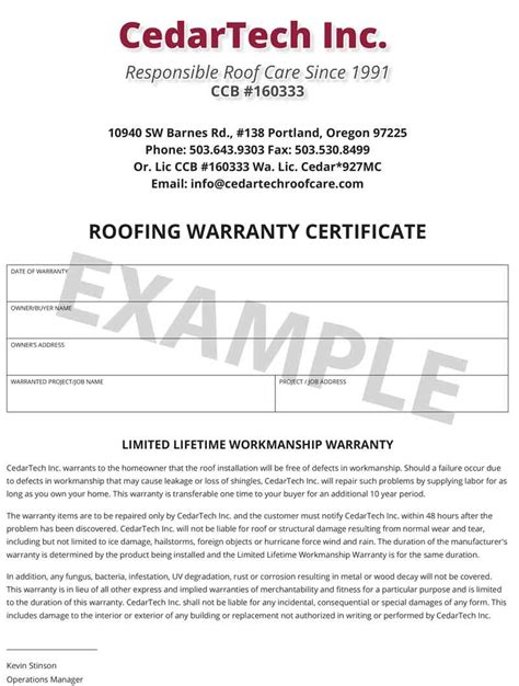 Roof Warranty Template