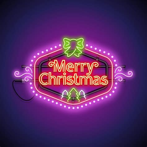 Premium Vector Merry Christmas Neon Sign Violet