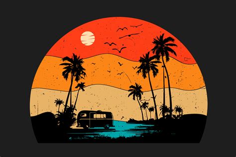 Retro Vintage Sunset-Beach Sunset Graphic by T-Shirt Design Bundle ...