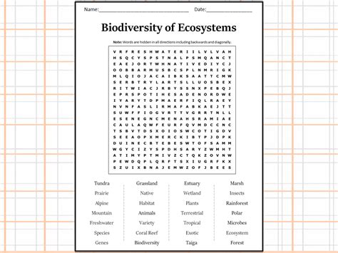 Biodiversity Of Ecosystems Word Search Puzzle Worksheet Activity