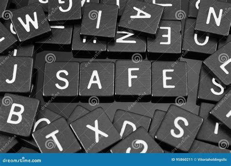 Black Letter Tiles Spelling The Word X Safe X Stock Image