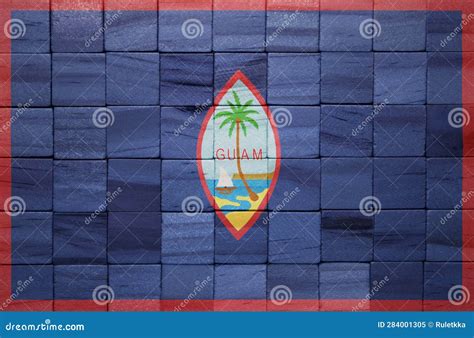 Colorful Painted Big National Flag Of Guam On A Wooden Cubes Texture