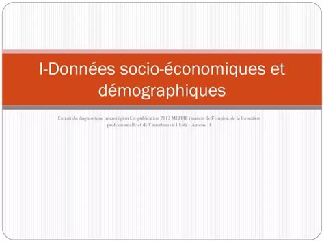 PPT I Données socio économiques et démographiques PowerPoint