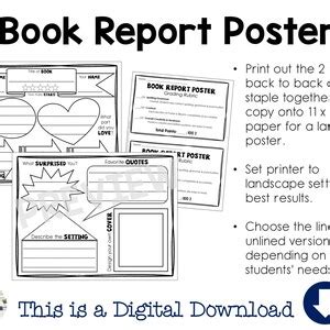 Printable Book Report Poster Template: Works With Any Fiction or Non ...