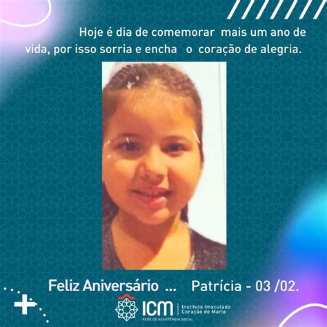 Parabéns felicidades mil Instituto Coração de Maria Rede ICM de