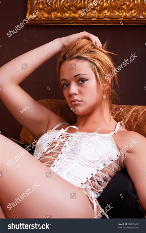 Sensual Blonde Girl Underwear On Armchair Stock Photo Shutterstock
