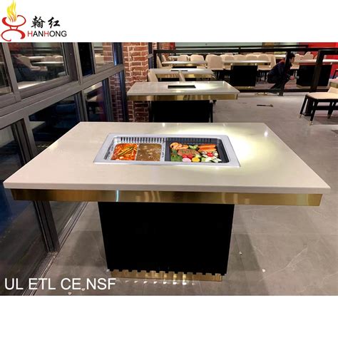 Hot Pot Table Korean Bbq Grill Commercial Smokeless Table Wooden Table