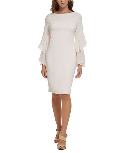 Calvin Klein Womens Tiered Chiffon Sleeve Sheath Dress Macys