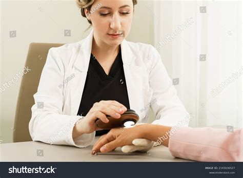 Doctor Client Woman Dermatology Clinic Dermatologist Stock Photo