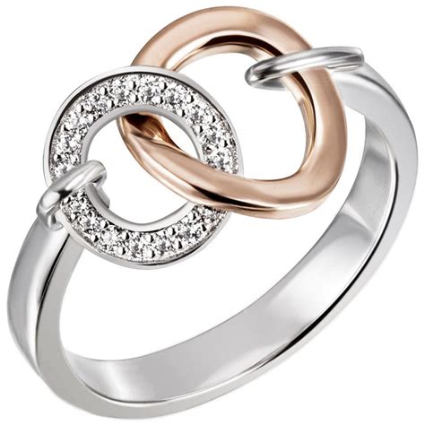 Damen Ring 925 Sterling Silber Bicolor Vergoldet 18 Zirkonia