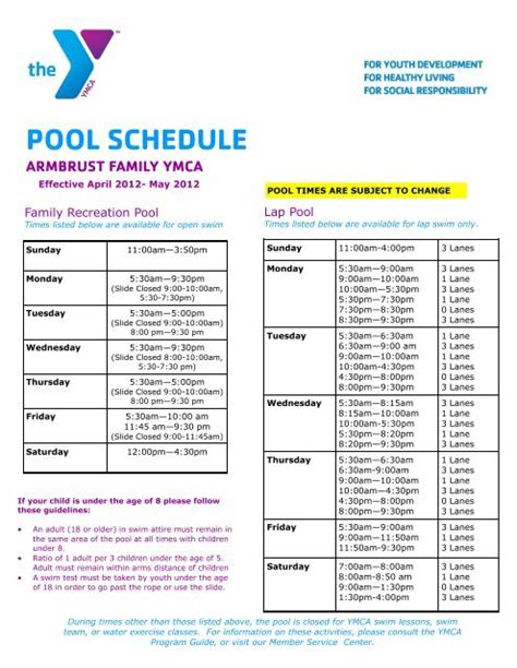 POOL SCHEDULE - Armbrust YMCA