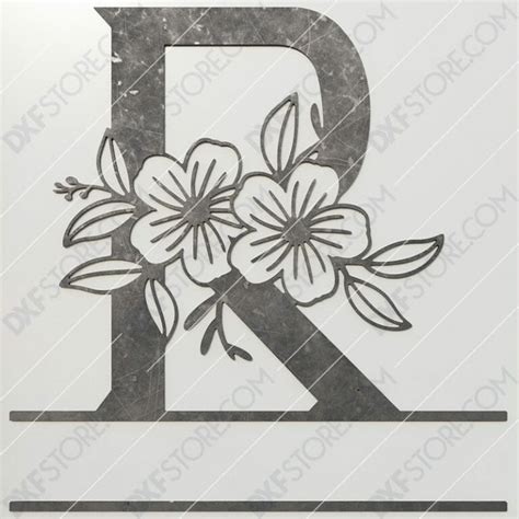 Split Monogram Elegant Floral Split Alphabet Letter R - DXF File Cut ...