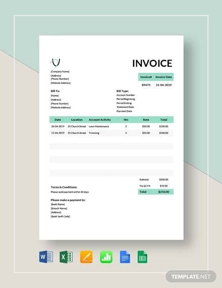 Free Sample Landscaping Invoices In Pdf Ms Word Excel