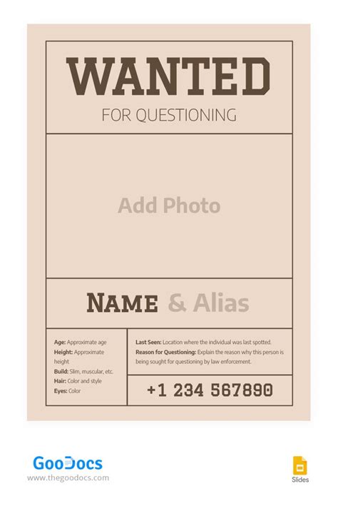 Free Structural Brown Wanted Poster Template In Google Slides