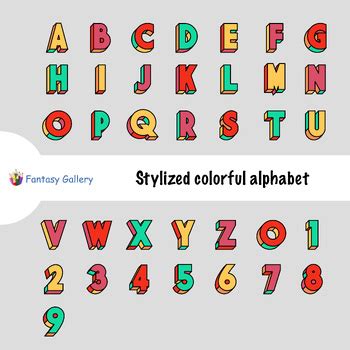 Stylized Colorful Alphabet And Numbers By Fantasy Gallery Tpt