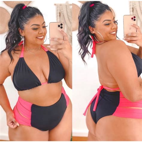 Biquini Plus Size De Cintura Alta Hot Pants Cortininha Faixas Moda