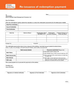 Fillable Online Re Issuance Of Redemption Form Icici Prudential Amc