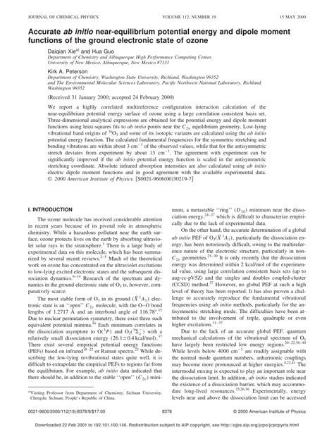 Pdf Accurate Ab Initio Near Equilibrium Potential Energy And Dipole