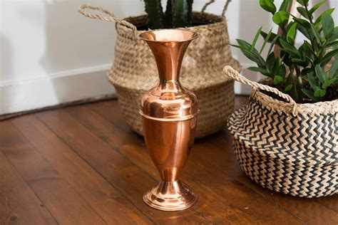 Vintage Solid Copper Vase Metallic Shiny Trumpet Flower Vase Mid