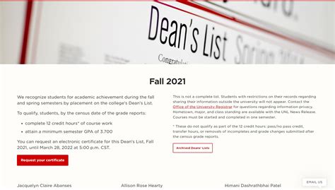 Fall 2021 Deans List Announce University Of Nebraska Lincoln