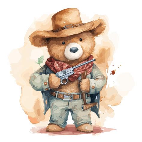 Premium Vector | Watercolor bear holding gun pistol