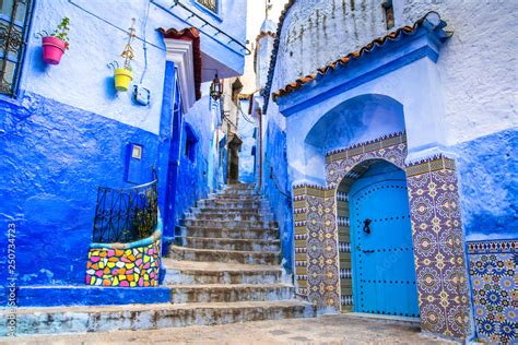 Amazing View Of The Street In The Blue City Of Chefchaouen Location