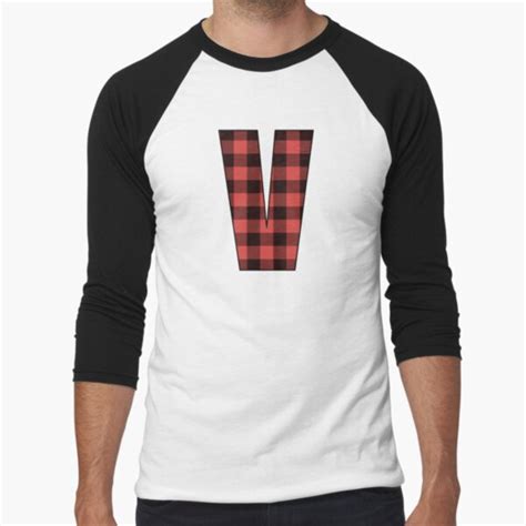 Letter V Monogram Red And Black Buffalo Plaid Check T Shirt By