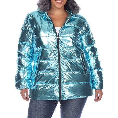 White Mark Womens Plus Size Metallic Hooded Puffer Coat