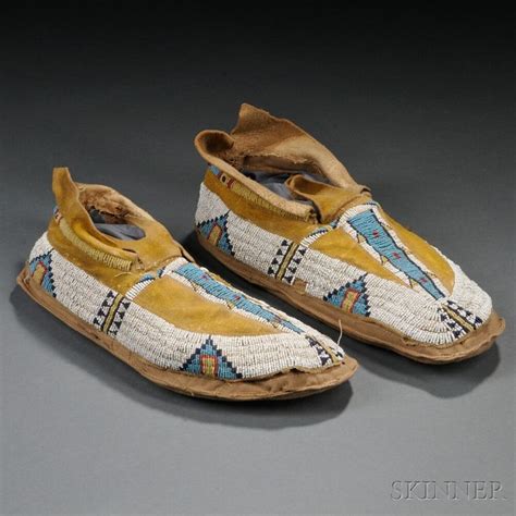 Pair Of Cheyenne Beaded Hide Moccasin Tops Native American Moccasins